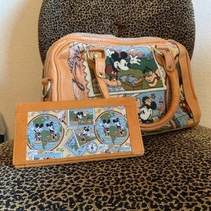 Disney Mickey Mouse World Traveler Purse with Matching Wallet - Two Piece Set